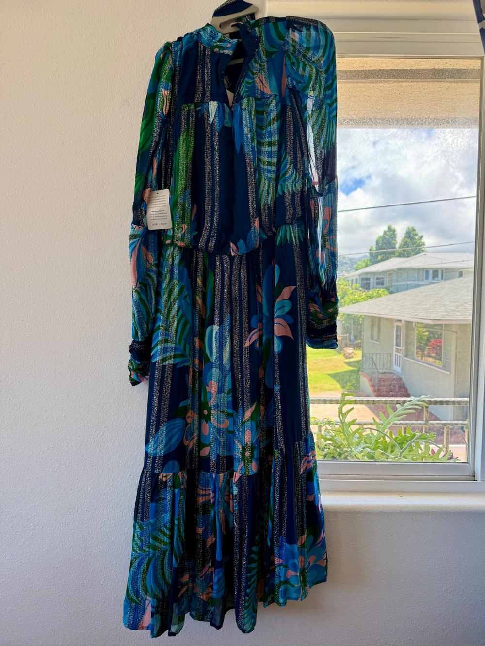 Navy Tropical Floral Long-Sleeve Maxi Dress
